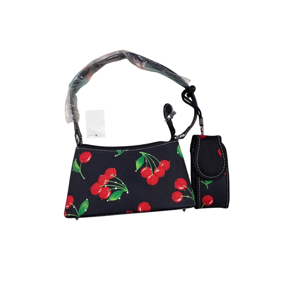 Y2K Cherry Print Mini Shoulder Bag Deadstock NWT w/ Matching‎ Phone Holder Purse